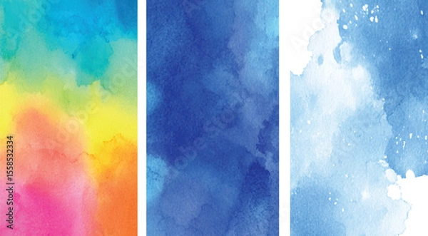 Fototapeta Vibrant Watercolor Backgrounds Set Rainbow Hues Blue Shades Light Blue Texture Abstract Design Elements Digital Papers