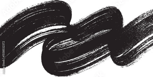 Fototapeta Abstract Black Ink Brush Strokes Swirling Dynamic Movement Energetic Texture Graphic Design Element White Background Monochrome Paint Splatters