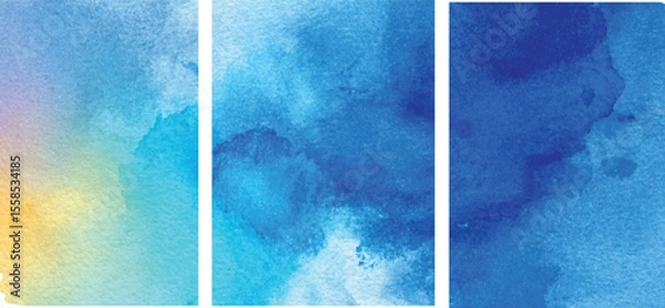 Fototapeta Abstract Watercolor Background Three Vertical Panels Yellow Gold Blue Teal Shades Gradient Texture