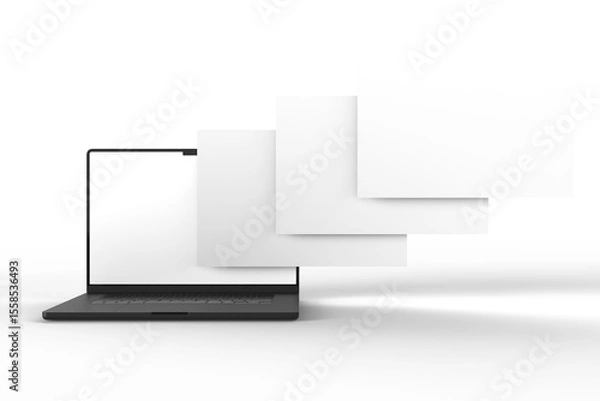 Obraz Modern Laptop Screen Website Mockup. Showcase websites, apps, or browser interfaces. Blank frame, isolated on white. Perfect for homepage, presentation, business layout for responsive design preview