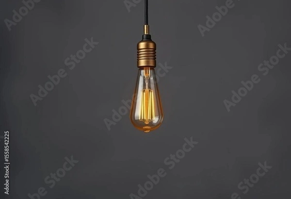 Fototapeta A single vintage Edison bulb hangs against a muted gray backdrop,  photography,  texture