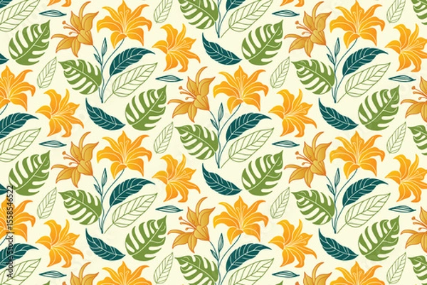 Obraz seamless one line flower sketch with repeating botanical motifs for gift wrapping, fabric print, and fashion textile manufacturing

