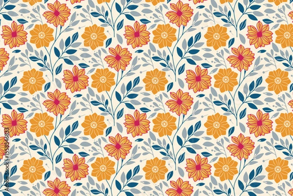 Obraz abstract rose and cotton pattern with simple hand drawn line art and repeating texture for textile, pillow cover, and product wrapping

