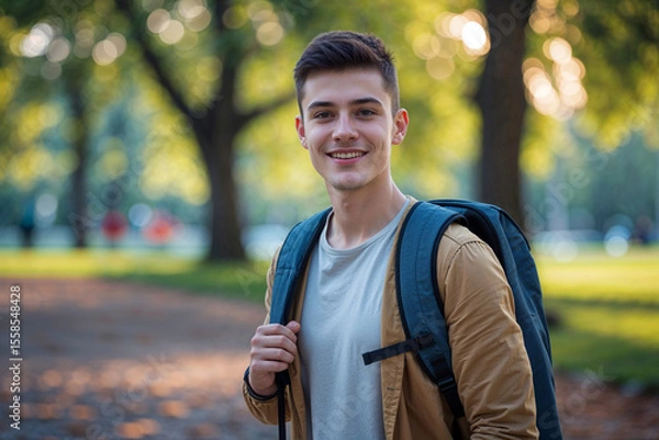 Obraz Young Ukrainian Man Portrait Park Setting Beautiful Bokeh Effect Contemporary Casual Style