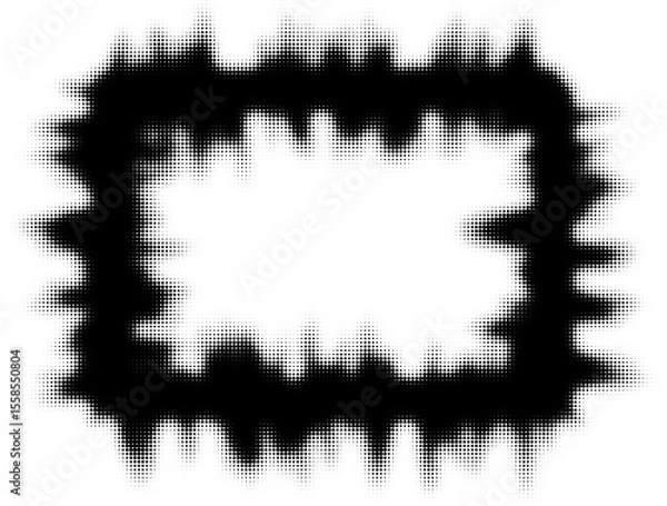 Obraz Halftone border with dotted texture on transparent background. Empty frame for comic book, photo collage, poster, flyer. Vector illustration 
