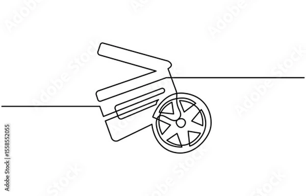 Fototapeta Continuous line drawing of retro old classic movie board clapper and film reel, Movie scene episode production concept. Vector illustration isolated on white.