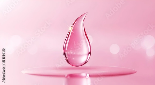 Fototapeta Glimmering Pink Water Drop on Soft Pink Background with Gentle Light Reflections for Beauty and Wellness Concepts in Stock Photography