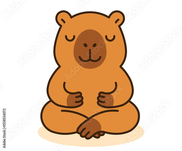 Fototapeta Adorable vector illustration of a calm capybara sitting in a meditation pose with closed eyes. Perfect for mindfulness, wellness, mental health, and relaxation concepts.