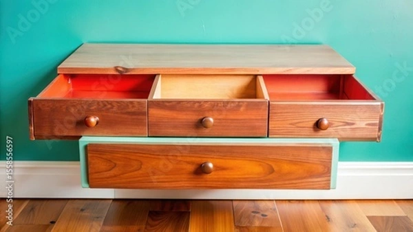 Fototapeta Clean wooden drawer with a large empty space on top