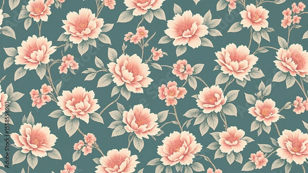 Fototapeta A Detailed Vintage Floral Pattern On A Textured Fabric Background Featuring Flowers. Ideal For Design Projects, Craft Work, Or As Wallpaper Inspiration.