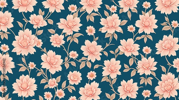 Fototapeta A Detailed Vintage Floral Pattern On A Textured Fabric Background Featuring Flowers. Ideal For Design Projects, Craft Work, Or As Wallpaper Inspiration.