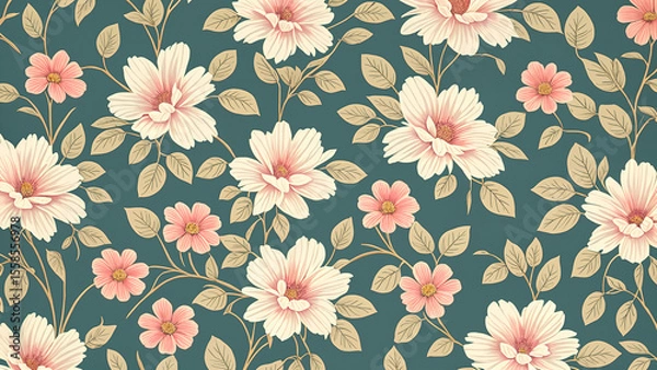 Fototapeta A Detailed Vintage Floral Pattern On A Textured Fabric Background Featuring Flowers. Ideal For Design Projects, Craft Work, Or As Wallpaper Inspiration.