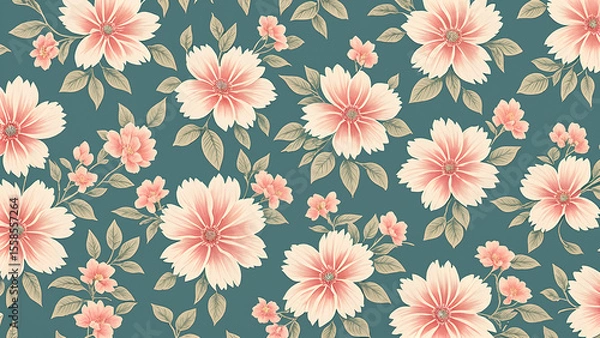 Fototapeta A Detailed Vintage Floral Pattern On A Textured Fabric Background Featuring Flowers. Ideal For Design Projects, Craft Work, Or As Wallpaper Inspiration.