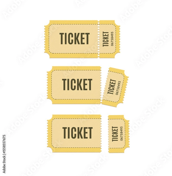 Fototapeta Realistic Detailed 3d Ticket Blank Admit Set for Entertainment Different Views . Vector illustration of Torn Tickets
