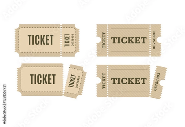 Fototapeta Realistic Detailed 3d Ticket Blank Admit Set for Party and Amusement Show Different Views . Vector illustration of Torn Tickets