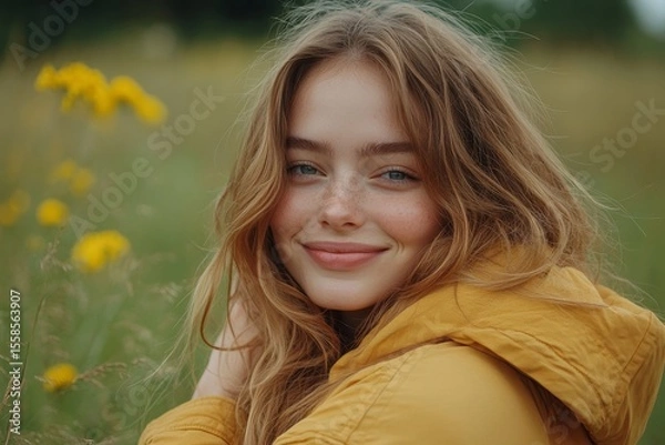 Fototapeta Self-care and self-esteem concept: Happy young beautiful woman hugging herself, isolated on the background., Generative AI