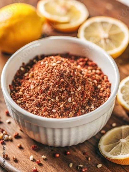 Fototapeta Crisp organic lemon pepper scattered in a white bowl