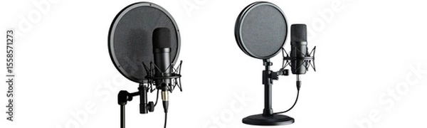 Fototapeta studio microphone with pop filter on white background.