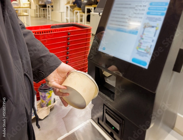 Obraz Self-checkouts or self-service checkouts,man paying for the purchases  in supermarkets
