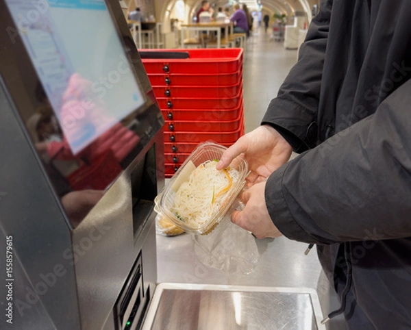 Obraz Self-checkouts or self-service checkouts,man paying for the purchases  in supermarkets