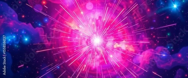 Fototapeta Abstract cosmic backdrop with vibrant starburst explosion, radiating energy ,  vibrant,  space