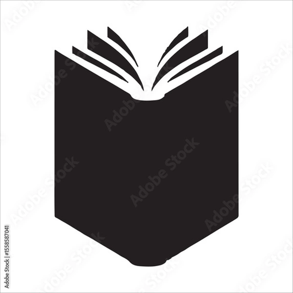 Obraz Open Book Icon: Simple Black Silhouette, Knowledge, Education, Minimalist Design, Vector Graphic.