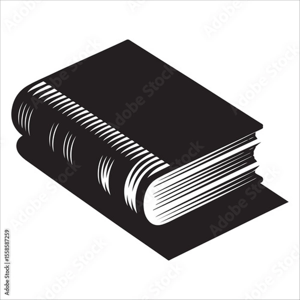 Obraz Monochrome Book Icon: Vintage Style, Isometric View, Knowledge and Education Concept.silhouette
