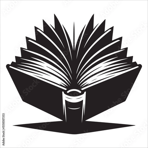 Obraz Monochrome Open Book Illustration: Dramatic, Knowledge, Education, Vector Graphic, silhouette