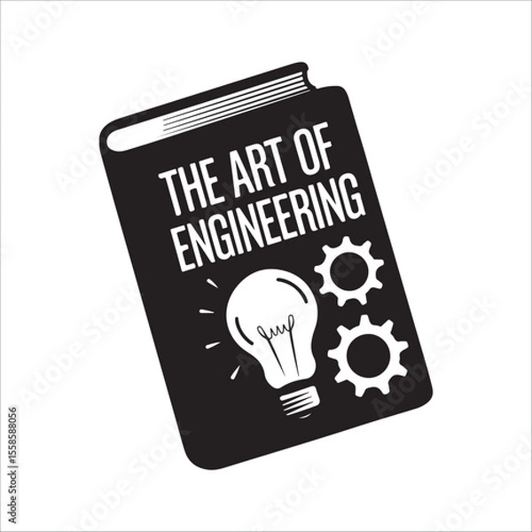 Obraz Monochromatic Book Cover: The Art of Engineering; Innovation, Gears, and Lightbulb Design. SILHOUETTE