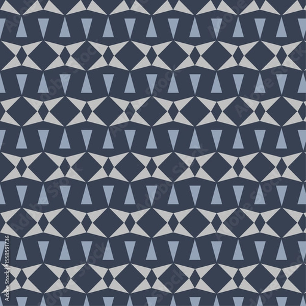 Fototapeta Seamless Geometric Pattern with Triangles and Diamonds in Blue Gray Tones