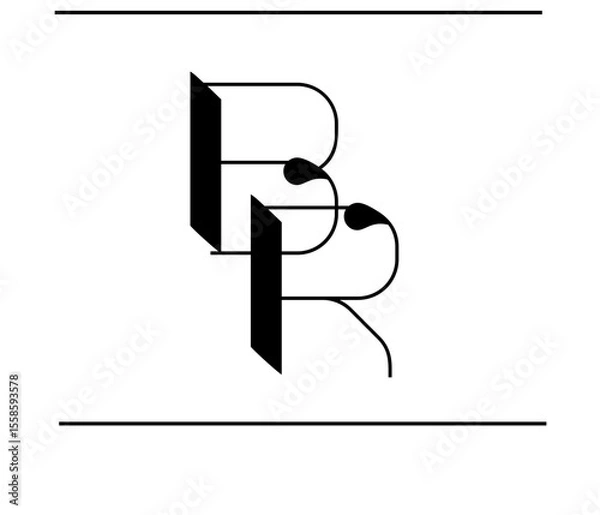 Obraz Minimalist RB Monogram – Overlapped Calligraphy Letters Logo, Luxury RB Alphabet Logo – Elegant R and B Emblem in Script Style