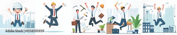 Fototapeta vector character architect celebration jumping
