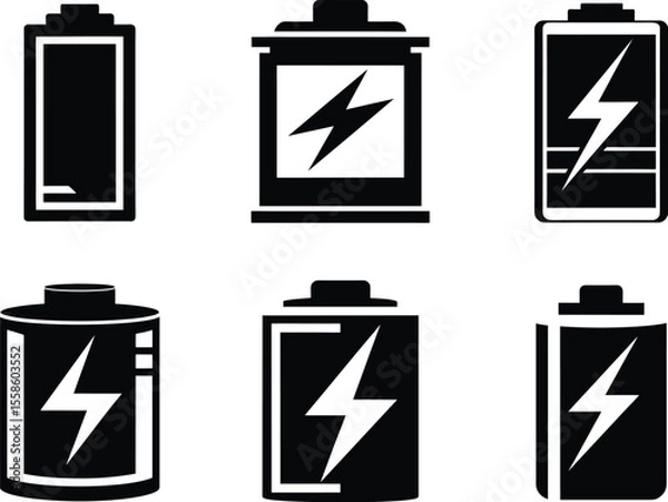 Obraz battery icon silhouette set, energy symbol vector, power cell illustration