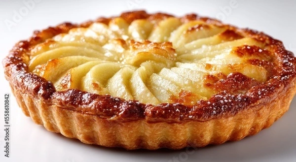 Fototapeta Freshly Baked Pear Tart with Golden Crisp Crust and Delicate Fruit Arrangement Showcasing Gourmet Dessert Culinary Art for Gastronomic Delight