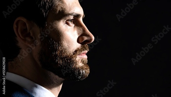 Obraz Bearded Man in Suit with Dramatic Lighting Side Profile