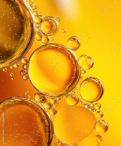 Fototapeta The image is a close up of a yellow liquid with many bubbles