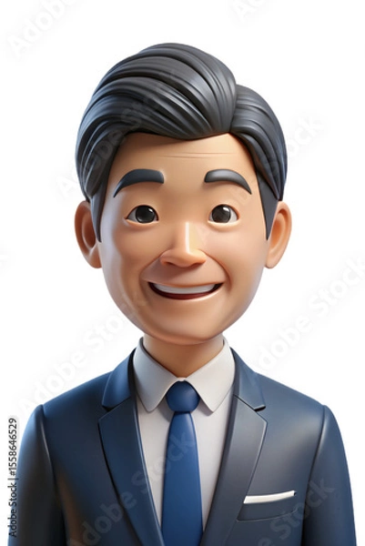 Fototapeta Smiling Asian Businessman 3D Render Avatar