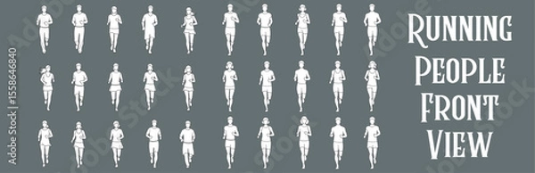 Fototapeta Minimal Style Vector Illustration of Running People Front View for Architectural Drawings and Urban Planning Design
