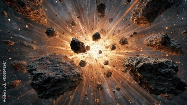Obraz High-quality photo of rocks big bang explosion in space, Rocks explosion.