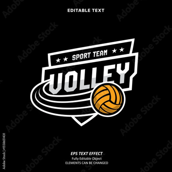Fototapeta Editable Text Effect Vector of Black white Volleyball Team name college Logo Emblem sport Design for club, event, printing, merchandise, volleyball
