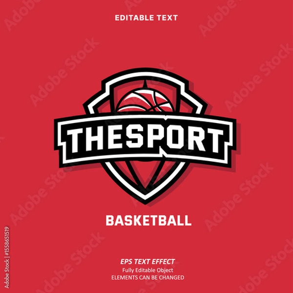 Fototapeta Editable Text Effect Vector of Red Black Basketball Team name college Logo Emblem sport Design for club, event, printing, merchandise, basketball, baseball, football