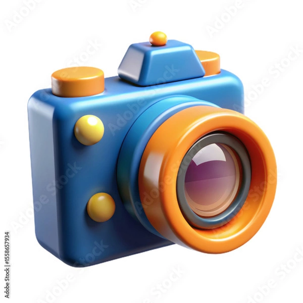 Fototapeta Playful 3D Render of a Blue and Orange Cartoon Camera