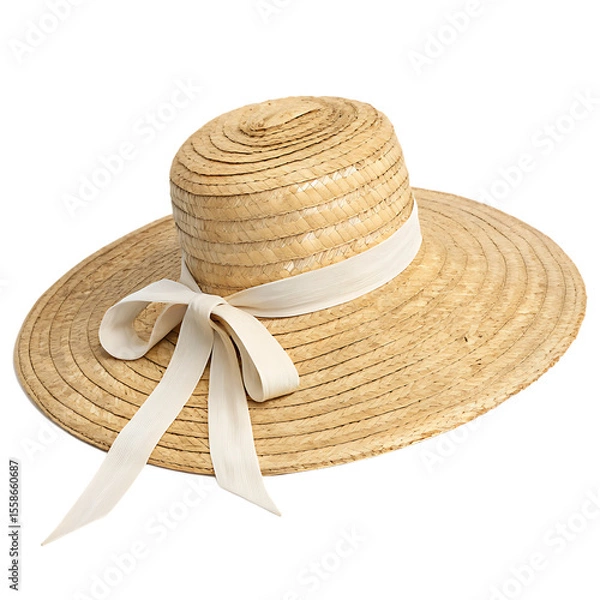 Obraz An old-fashioned straw hat for a farmer or gardener for sun protection isolated on a transparent background png