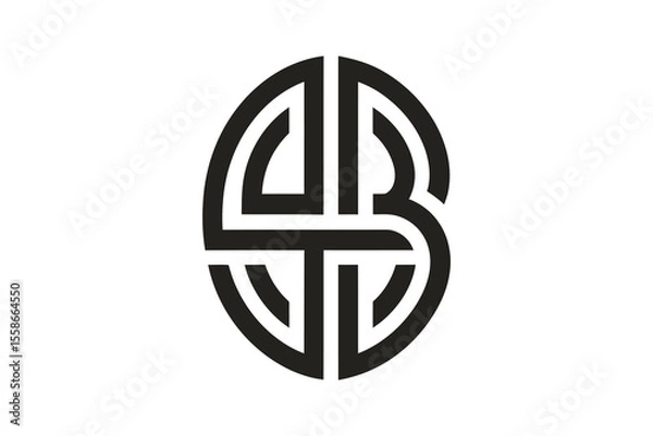 Fototapeta A stylized black and white logo featuring intertwined letters in an oval shape