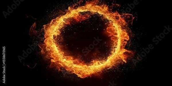 Fototapeta Stunning Flaming Circle in Space A Captivating Display of Fire, Energy, and Cosmic Beauty