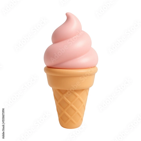 Fototapeta Modern claymorphic ice cream cone design featuring a pink swirl on a traditional waffle cone