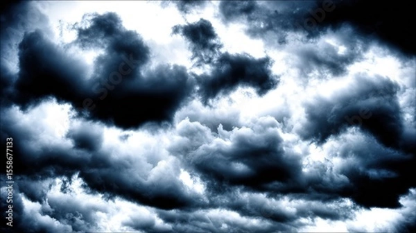 Obraz Dramatic storm clouds in deep blue, a sweeping skyscape with dynamic light, nature's raw power on display