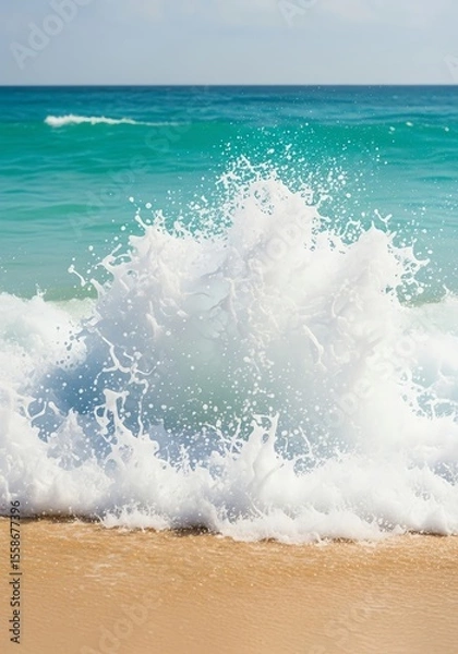 Fototapeta Ocean wave crashing on sandy beach
