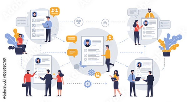 Fototapeta Vector illustration of human resources and recruitment concept for business communication design in flat style