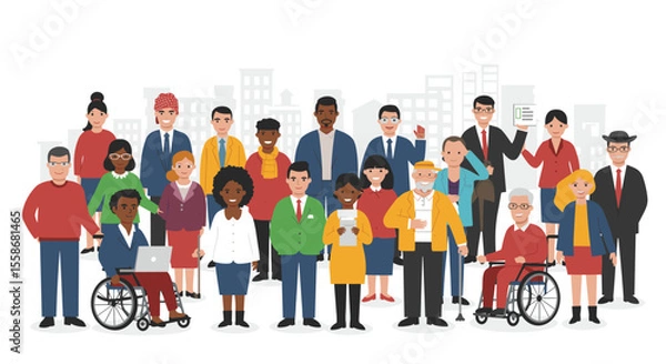Fototapeta Diverse community group vector illustration for inclusive design in flat style
